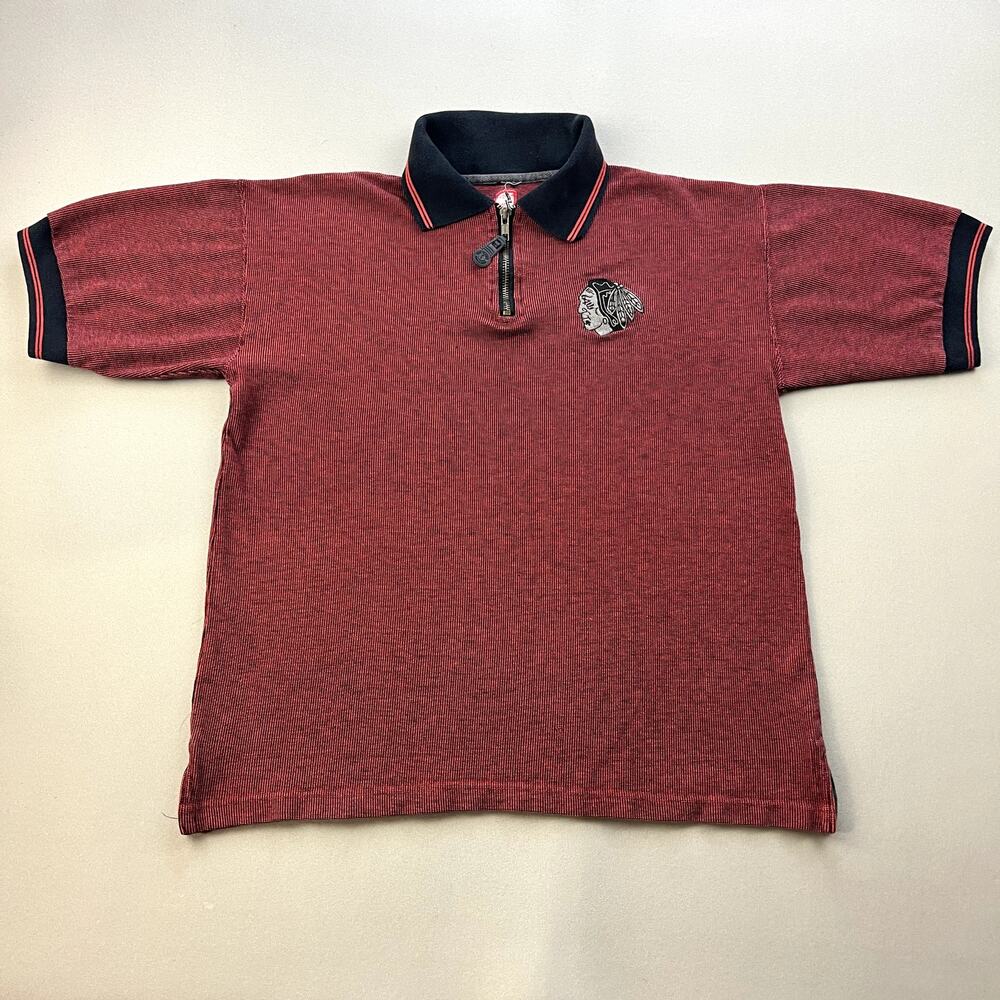 Vintage Chicago Blackhawks Polo Shirt Adult Small Red Pro Player NHL 1/4 Zip 90s